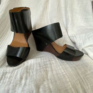 Trask Shoes Riki Black leather wedge sandals 10M